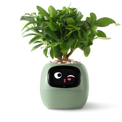 PLANTSIO Robot de Plantation Intelligent avec émojis pour l'entretien des Plantes, Charmant Compagnon des Plantes avec Interaction gestuelle complète, Pot de Jardin, Cadeau pour Le Bureau (Vert)
