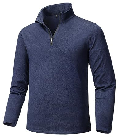 Tansozer Mens Golf Tops Long Sleeve Thermal Polo Neck Shirts Zipped Walking T Shirt Moisture Wicking Tee Windproof Warm Joggers, Navy, XXL