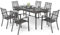 PHI VILLA Gartenmöbel Set Metall Wetterfest Gartentisch mit Stühle 6er Set Terrassen Outdoor Bistro Garten Möbel Sets Metall Garten Sitzgruppe Stapelbare Stühle Gartentisch mit 4cm Schirmloch