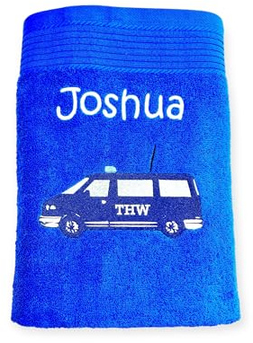 Generisch Personalisiertes THW MTW Handtuch mit Fahrzeugstickerei, Frottee Baumwolle, Verschiedene Größen