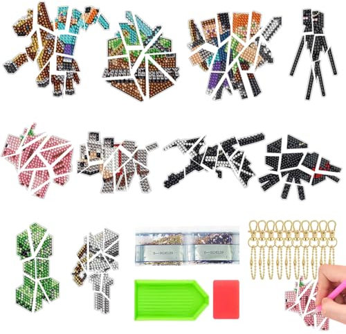 XLZJYIJ DIY Diamant Peinture Porte-clés, 10PCS DIY 5D Diamond Painting Enfant, Diamond Peinture Autocollants, Broderie Diamant pour Enfants et Débutants Adultes
