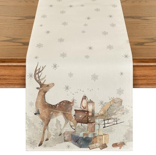 Artoid Mode Rentier Schneeflocken Schlitten Geschenke Weihnachten Tischläufer, Winter Xmas Küche Tisch Dekoration Urlaub Party Dekor 40x140 cm