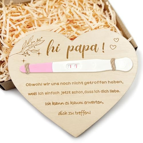 Dercylele Schwangerschaft Verkünden Holzplättchen mit Box - Hi Papa Baby Verkündung,Schwangerschaftsverkündung, Du Wirst Papa,Werdender Papa geschenk (hi papa)
