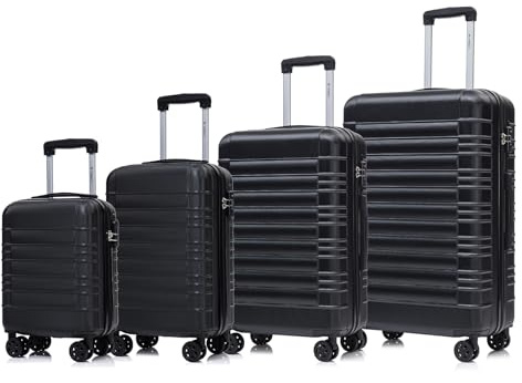 YONSLY Premium Reisekoffer TSA-Schloss, Hartschalen-Koffer Trolley Kabinenkoffer Rollkoffer Suitcase Handgepäck 4 Rollen (Schwarz, S-M-L-XL-Set)