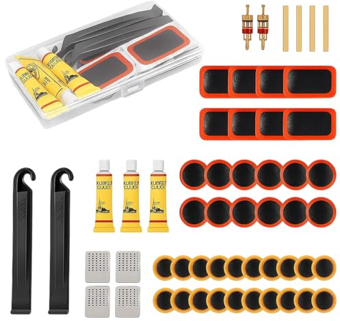 55PCS Puncture Repair Kit Bike Tyre, Ideal for Mountain Bikes, Motorcycles, Comprehensive Bicycle Puncture Repair Kit with Self-Adhesive Patches, Commuting and Outdoor Adventures, Compact and Portable