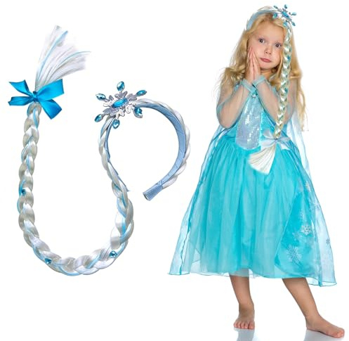 Mädchen Perücke Haarreif Zopf Geflochten Blau 70 cm | Haarteil aus Faser, Prinzessinnen Perücke, Langhaar Zöpfe, Haar Extensions Haarband, Party & Cosplay Accessoire