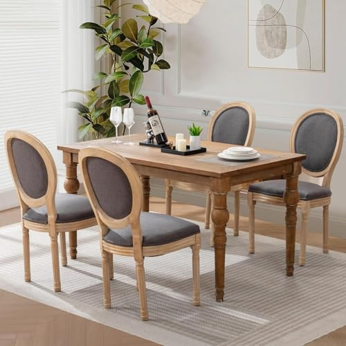 SoarTalent Lot de 4 chaises de Salle à Manger rembourrées ovales en Tissu avec Pieds en Bois pour Salle à Manger, Cuisine, Restaurant (Gris foncé)