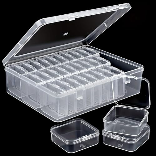 30PCS Bead Storage Box, Mini Bead Organiser Box, Clear Small Storage Boxes | Small Plastic Containers with Hinged Lid, for Storing Beads Buttons Earrings Seeds Craft ＆ Hooks and Flies for Fishing