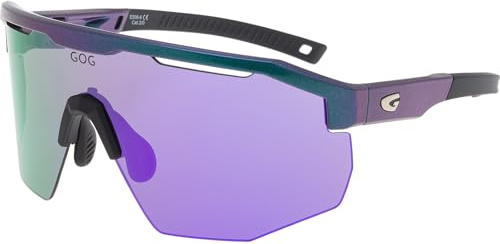 GOG ARGO Sportbrille Fahrradbrille Wechselgläser UV400 Lila Grün Kat 2 | Sportbrille Kat. 2 mit kostenloser Clear-Wechselscheibe Kat. 0 & Optical Rim.