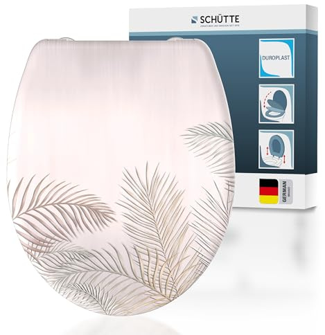 SCHÜTTE WC-Sitz PALM LEAVES mit Absenkautomatik und Schnellverschluss aus Duroplast | Toilettendeckel mit 175kg Belastbarkeit | Toilettensitz mit Brille | Klodeckel für WC | Klobrille mit Motiv