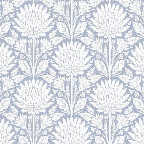 Douthfolle Blue Floral Wallpaper, 44 x 500 cm Self Adhesive Wallpaper Blue Floral Symmetrical Flower Pattern Boho Self Adhesive Furniture Wrap for Living Room,Bathroom,Drawer,Cabinets,Bedroom