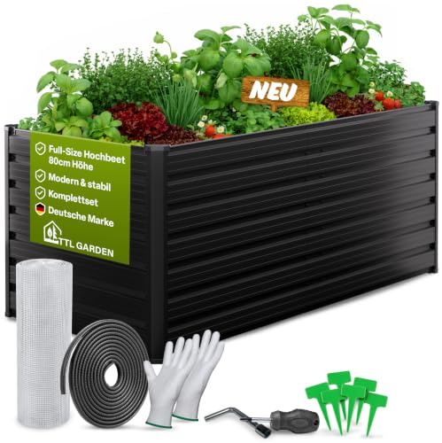 TTL GARDEN 180x80x80cm Meadow L HIGH Metall Hochbeet Anthrazit Stahl Blech | - rostfrei verzinkt & grau lackiert rechteckige Form sehr stabil Garten Beet für Gemüse Kräuter Blumen Garten Gemüsebeet