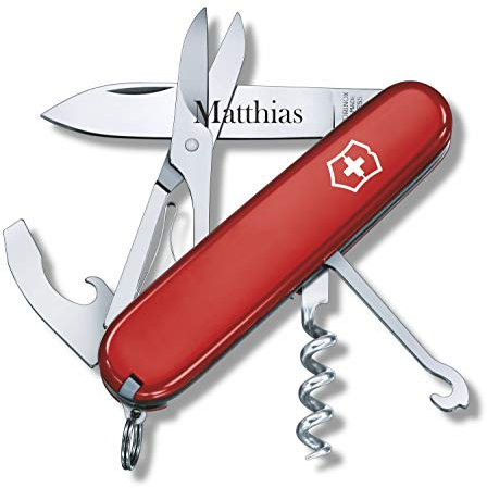Victorinox Couteau de Poche Compact avec Demande Gravure sur Lame I Cadeau pour Hommes Femmes I pour Anniversaire I Suisse Personnalisé avec 15 Fonctions 1.3405