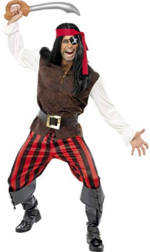 Smiffys 32775M - Herren Piraten-Schiffskamerad Kostüm, Oberteil, Hose, Stirnband und Gürtel, Größe: M, braun