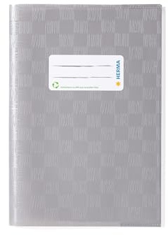 HERMA 7428 Notebook Covers A5 Raffia Grey, Pack of 25, Book Covers with Label & Raffia Structure Made of Durable & Wipe-Clean Polypropylene Film, Notebook Cover Set for School Notebooks, Coloured