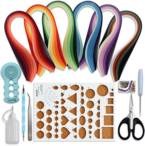 JUYA Papier Quilling Kits mit 30 Farben 600 Strips und 8 Werkzeuge Blau-Werkzeuge, Papierbreite 5mm