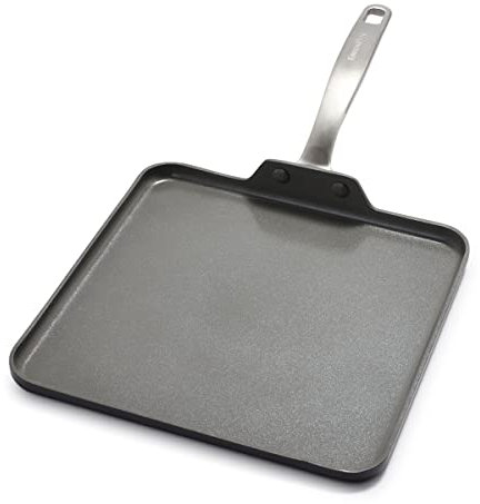 Greenpan CC000124-001 Chatham Ceramic Nonstick Square Griddle Pan Skillet, Stainless Steel, Gray