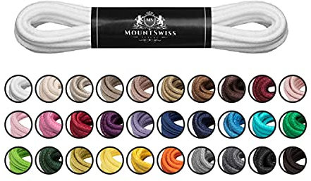 Mount Swiss Luxury Schuhbänder I Wasserabweisende und reißfeste Schnürsenkel rund ø 2-3 mm aus feiner Baumwolle/gewachst Farbe: White, Länge: 120 cm