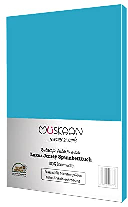 Müskaan Spannbettlaken 140x200-160x200 cm | Jersey Spannbetttuch | Bettlaken | 100% Baumwolle | bis 25 cm Matratzenhöhe | Türkis