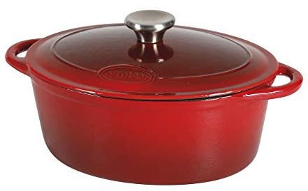 Sitram 711065, Cocotte Tradifonte ovale en fonte émaillée 6,5 Litres - Extérieur rouge, intérieur noir mat - bouchon en inox - toutes sources de chaleur y compris induction et four