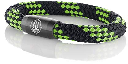 Maritimes Seemannsgarn Segeltau Armband Usedom schwarz-grün 8mm, Fähnrich (schwarz), XL - Gelenkumfang von 18 cm bis 21 cm
