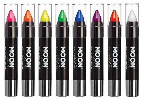 Moon Glow, Neon-UV-Gesichtsmalstift/Körperkreiden-Make-up für Gesicht und Körper, intensive Farben, leuchtet hell unter UV-Beleuchtung (8 Stück (1 Stück))