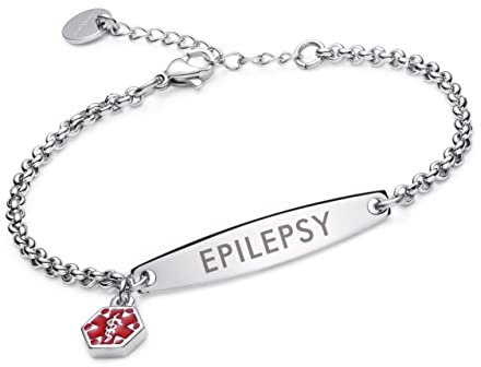 LinnaLove-Stainless Steel Simple Rolo Chain Medical Alert id Bracelet for Women-Epilepsy
