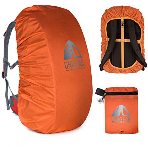 Unigear Rainproof Backpack Cover, 10-90L Waterproof Dustproof Durable Abrasion Resistant Protective Cover for Camping, Hiking, Travel, Cycling (Orange, XXL)