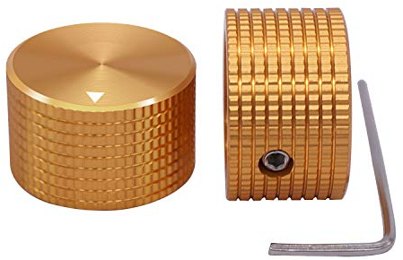 Taiss/2 Stücke Goldene Farbe Aluminium-Drehregler mit elektronischem Potentiometer für Wellen mit 6 mm Durchmesser, Lautstärkeregler, Gitarrenknopf, 25 mm Durchmesser x 15mm Höhe