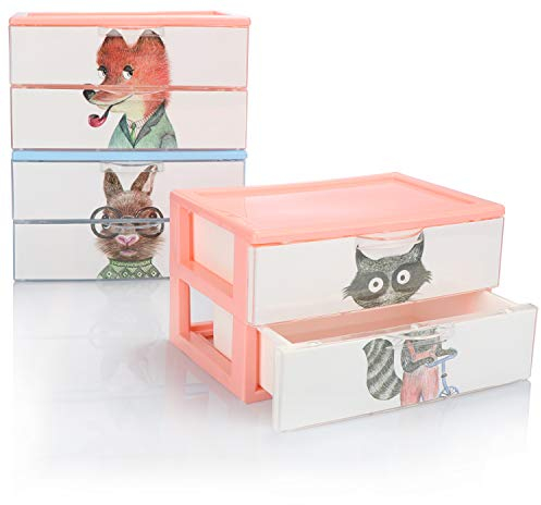 COM-FOUR® 3x Schubladenbox, Kunststoff-Aufbewahrungsbox für Kinder-Spielzeug, Bastelsachen, Make-up, Stifte - praktische Sortierbox [Auswahl variiert] (3 Boxen 2 Fächer 22x15x13)