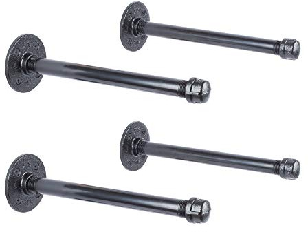 Electroplated Industrial Pipe Brackets by Pipe DÉCOR Set of 4 Industrial Steel Black Shelf Brackets for Hanging Shelves Wall Mounted Bracket Pre-Sealed & Ready to Use Real Durable Metal (10 Inch)