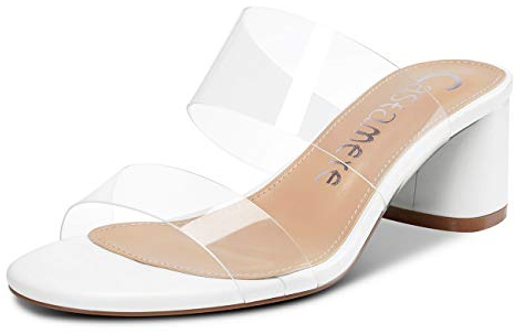 Castamere Escarpins Femme Bout Ouvert Slingback Sandales Transparent Bloc Talon 5CM Blanc Chaussures EU 39.5