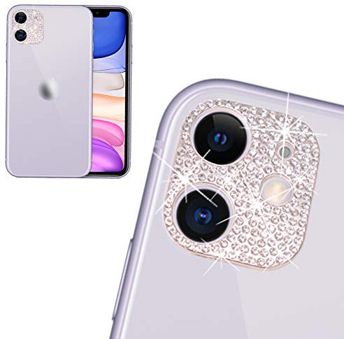 Rear Camera Decorations for iPhone 11/12 mini 3D Bling Bling Diamond Lens Protective with Flash Hole Ring Anti-Fall Decorate Crystal Rhinstone Sticker iPhone11 /12 Mini Protector Cover Silver