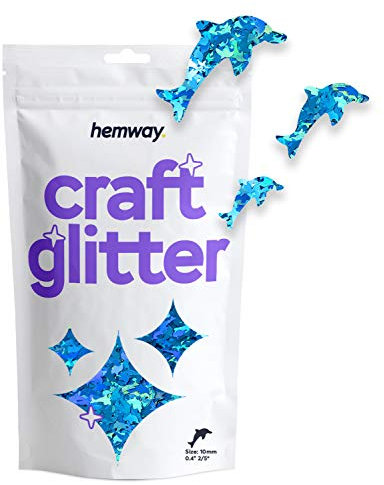 Hemway Craft Glitter - Dolphin Shaped 50g Ocean Blue Holographic | Metallic Sequin for Resin & Epoxy Crafts | Supplies for Tumblers, Cards, Jewellery, Candle, Hair, Face, Body & Nail Art