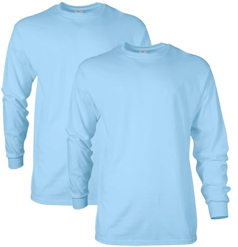 Gildan Unisex's Ultra Cotton Long Sleeve T-Shirt, Style G2400, Multipack, Light Blue (2-Pack), S (Pack of 2)