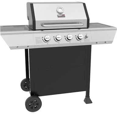 Royal Gourmet 4-Burner Propane Gas Grill with Warming Rack, Outdoor BBQ Grill with 34,000 BTUs Output for Patio Garden Barbecue Grilling, Black & Silver