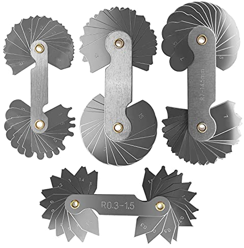 eMagTech 4 Pack Stainless Steel R0.3-1.5/ R1-6.5/ R7-14.5/ R15-25 Radius Fillet Gauge for Tool and Die Makers Check