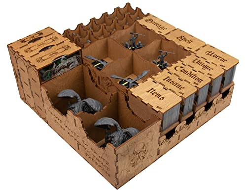 SMONEX Organizer-Einsatz Passend für Mansions of Madness 2. Edition und Erweiterungen - Lovecraftian Design mit Dekorativen Gravuren - Handgefertigter Brettspiel-Einsatz mit Flip-Top-Mechanismus