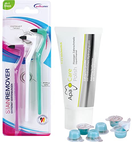 Wellsamed Sparset mit 1 Stück Stain Remover Zahnsteinentferner und 10x mira-clin HAP Polierpaste + 1x ApaCare Polish für eine effektive Zahnsteinentfernung