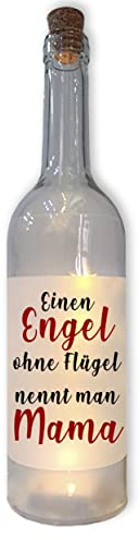 WB wohn trends LED-Flasche mit Banderole, Einen Engel ohne Flügel nennt Man Mama, 29cm Flaschen-Licht Glitzer-Flasche Leuchtflasche Lampe mit Text Spruch