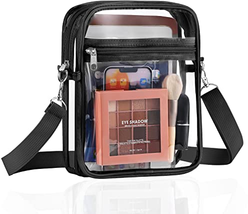 MoKo Transparente Crossbody Schultertasche, Station Genehmigte Tragetasche mit Abnehmbarem Gurt Statium Approved Klare Breiftasche für Arbeit Sport Spiele und Konzerte - Schwarz