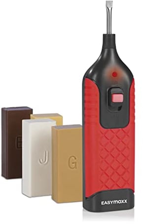 EASYmaxx Reparatur-Set Repair Kit Laminat und Parkett - 19-tlg. | Für Parkett-, Laminat- und Korkboden sowie Möbel, Treppen, Türen und Fenster | Mit kabellosem Wachsschmelzer [11 Wachsfarben]