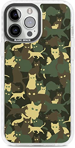 Blanc Space Forest Green Cat Camouflage Pattern Impact Phone Case for iPhone 14 Pro Max TPU Protective Light Strong Cover with Camo Pattern Funny Unique Cat-Lover