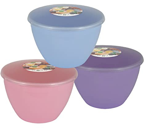 Just Pudding Basins 2 Pint Pastel Summer Colours Collection 1 Each of Lilac, Sky Blue and Rose Pink Steam Pudding Basin and Clear Lids 1.14 Litre