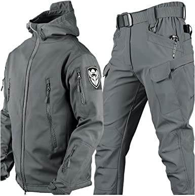 VBVARV Militärische Taktische Herren-Kampfuniform wasserdichte Armee-Kampfanzug-Sets Camouflage Softshell-Jacken-Hosen Jagdkleidung,Grau,XXL