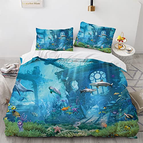 YURKO 135X200Cm Bettwäsche 135X200 Winter Mit 2 Kissenbezügen 80X80Cm Kein Bügeln Delfin Delphin Deckenbezug Polyester Baumwolle