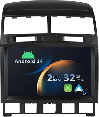YUNTX Android 14 Autoradio con navi para Volkswagen Touareg 2002-2010-[Incorporado CarPlay/Android Auto/GPS]-IPS 2.5D 9 Pantalla-Dab/Bluetooth 5.0/Control del Volante/USB/WiFi