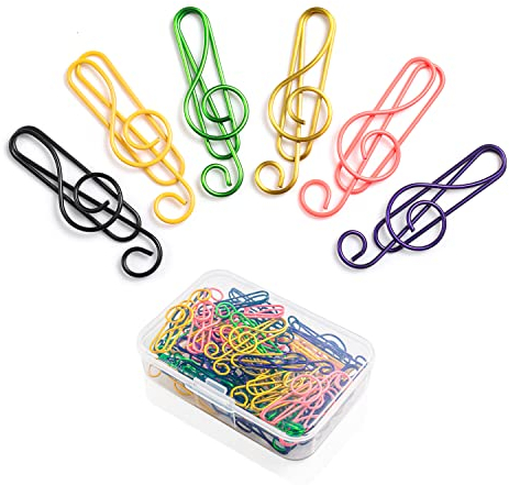 50 Stück Bunt Noten Büroklammern Metall Lackiert Vinyl Beschichtet Set,Farbig Note Notenschlüssel Violinschlüssel Musik Formen Lustig Clips Bürobedarf Geschenk für Kinder Buch Memo Papier Foto Schüler