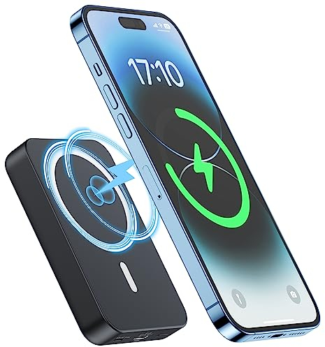 NOHON Wireless Mag-Safe-Power-Bank 10000mAh: Magnetische PowerBank Slim Externer Akku mit PD3.0 20W USB-C | Handy Akkupack Kompatibel mit iPhone 15 14 13 12 Plus Mini Pro ProMax | Schwarz