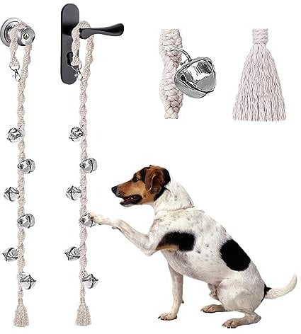 GINIDEAR Dog Bells to Go Outside & Puppy Potty Training, Adjustable Dog Door Bell Ring to Go Potty, Handmade with Premium Yarn. Twisted Style, Beige 2 Count